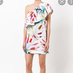 Mara Hoffman One Shoulder Mini Dress in White Floral Linen